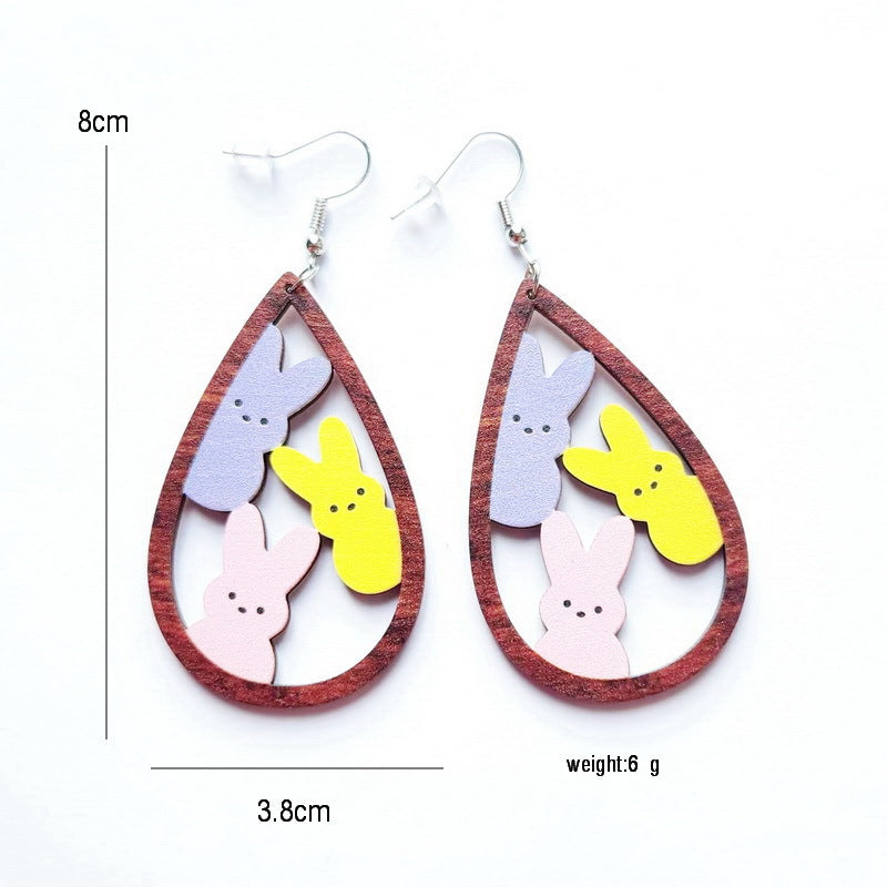 New Revival Water-saving Leopard Pattern Rabbit And Chicken Revival Egg Earrings Easter Decoration Jewelry