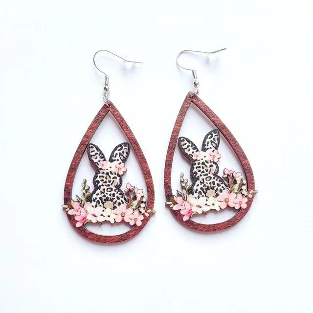 New Revival Water-saving Leopard Pattern Rabbit And Chicken Revival Egg Earrings Easter Decoration Jewelry