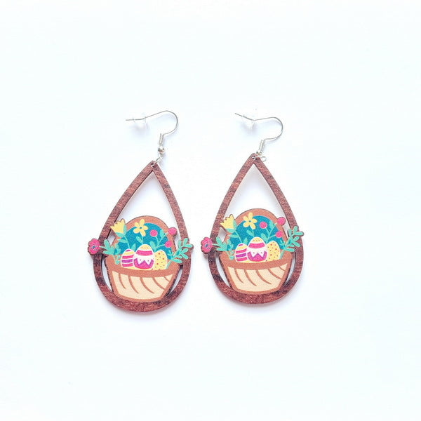 New Revival Water-saving Leopard Pattern Rabbit And Chicken Revival Egg Earrings Easter Decoration Jewelry